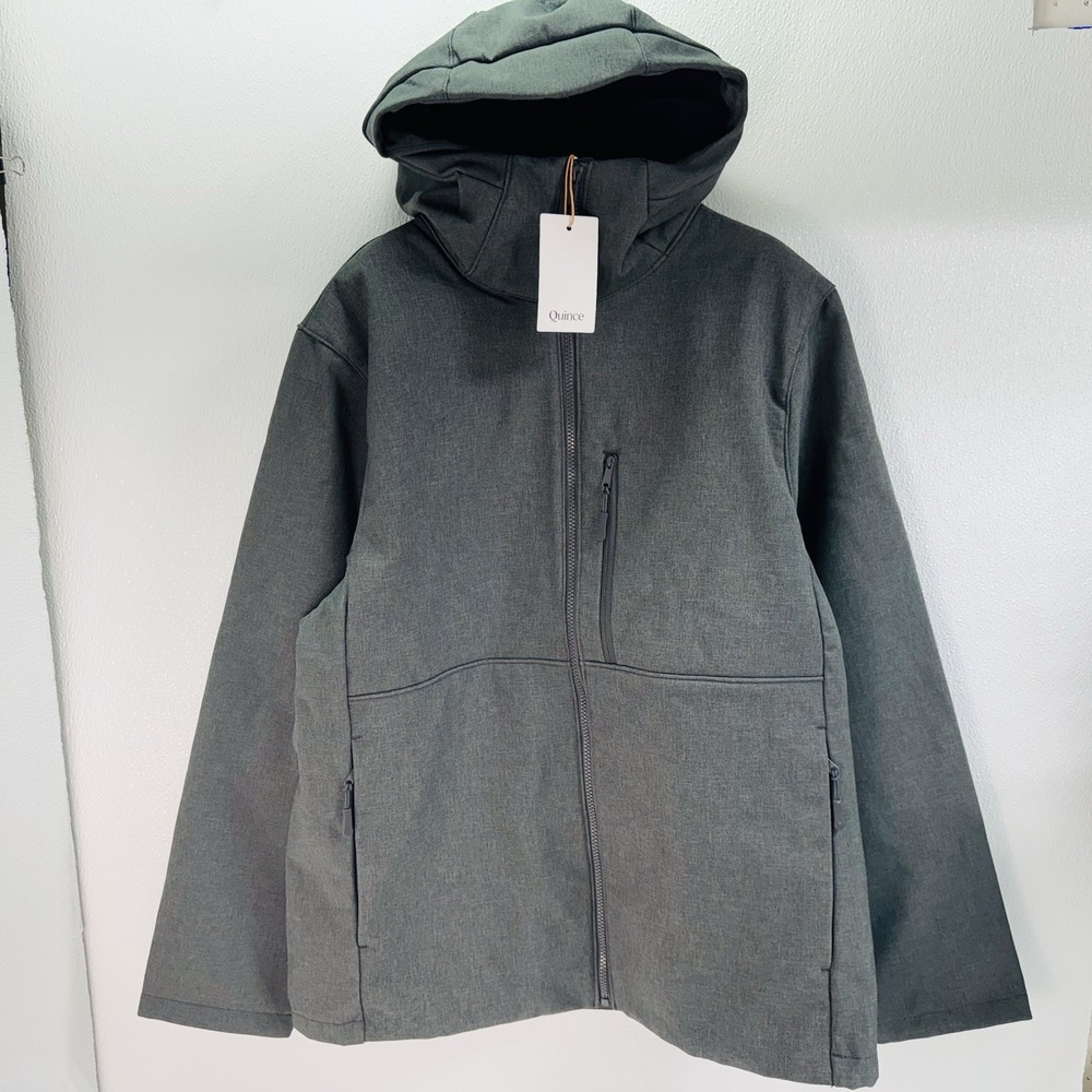 Quince Men Softshell Fleece-Lined Full-Zip Hooded Jacket Charcoal Outerwear L